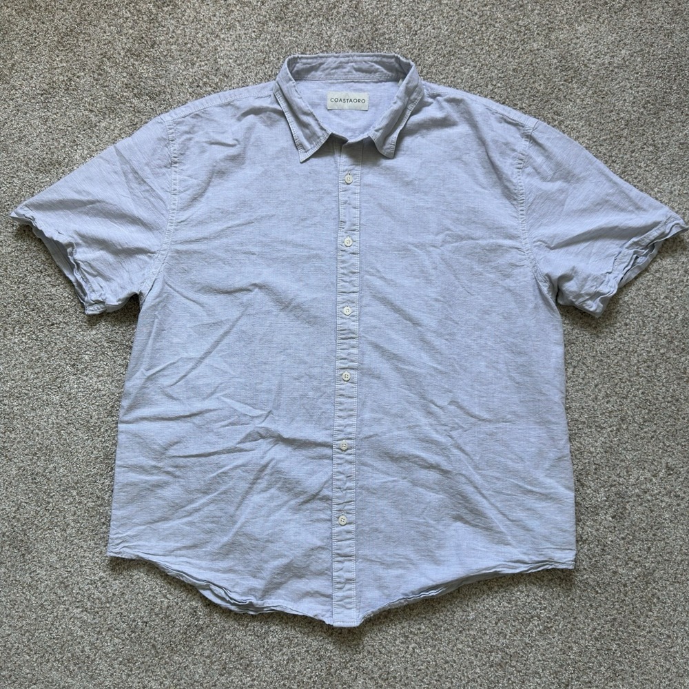 Coastaoro Mens XL Short Sleeve Button Down Shirt Cotton Grey Linen Blend